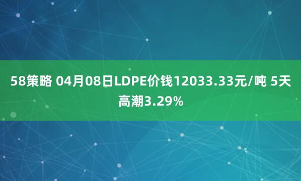 58策略 04月08日LDPE价钱12033.33元/吨 5天高潮3.29%