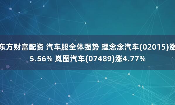 东方财富配资 汽车股全体强势 理念念汽车(02015)涨5.56% 岚图汽车(07489)涨4.77%